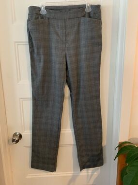 Lilly Morgan ,women's stretch Gray Plaid pull on straight leg pants